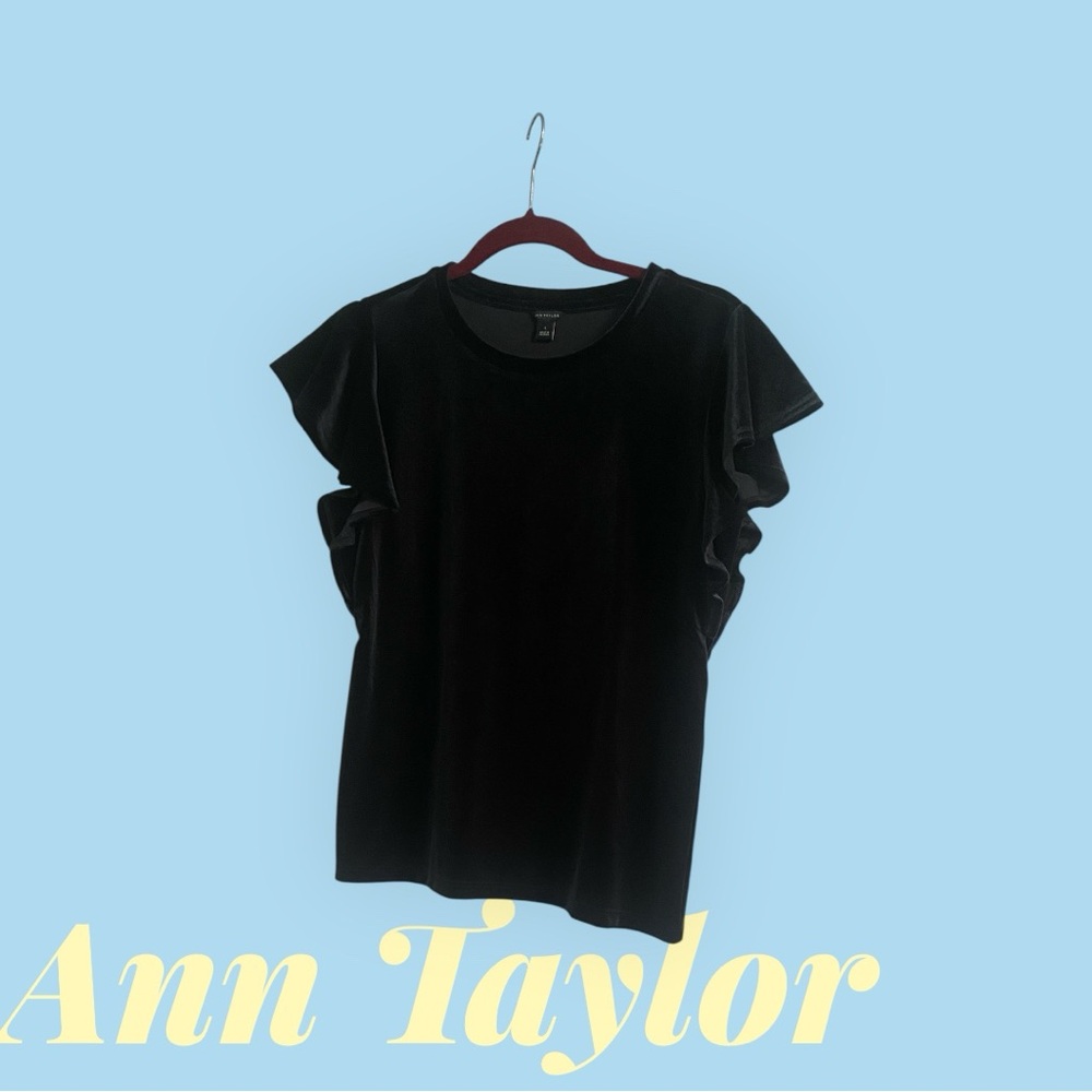 Ann Taylor Black Velvet flutter Sleeve shirt